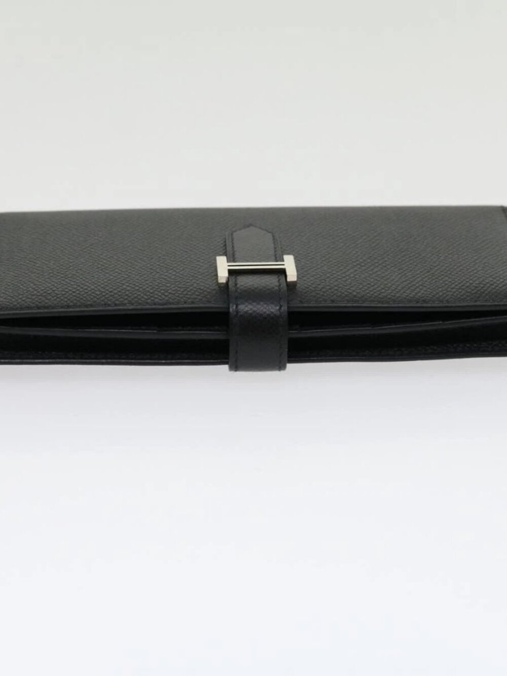 HERMES Bean souffl Long Wallet SilverMetal Black Auth 30947SM - Picture 4 of 16